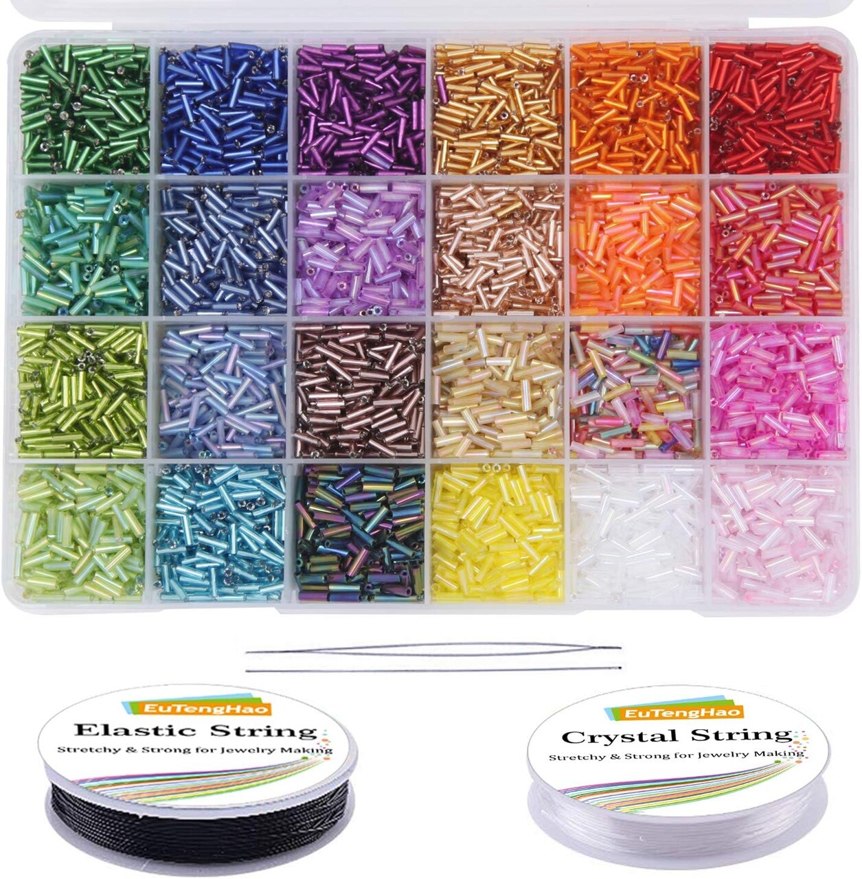 9600pcs Tube Beads Kit Glass Bugle Seed Beads Small Craft Beads